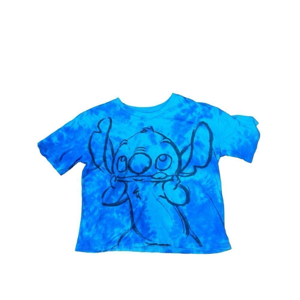 Disney Women's Stitch Blue Purple Tie Dye Short Sleeve Crop T-Shirt High Cut Siz